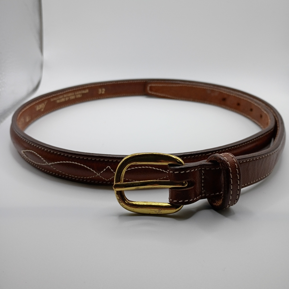 Tory Women's Belt 32 English Bridle Leather Fancy Stitching 3/4" USA Slim